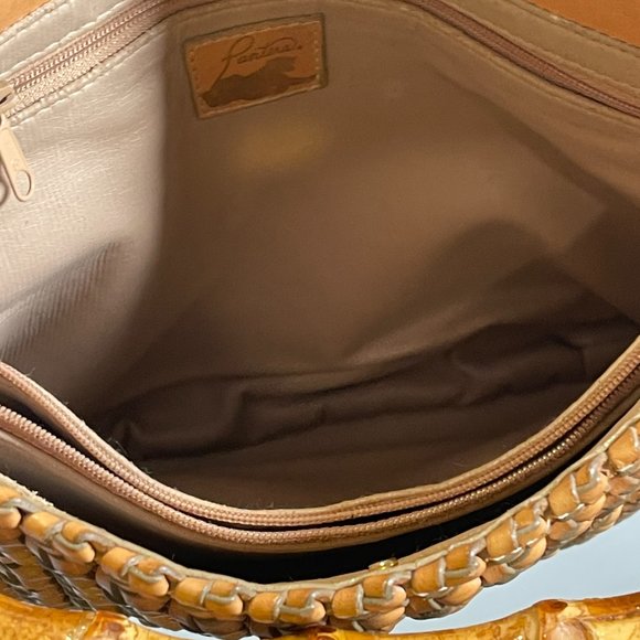 Pantera Leather woven VINTAGE Handbag with bamboo handle. - Picture 4 of 7